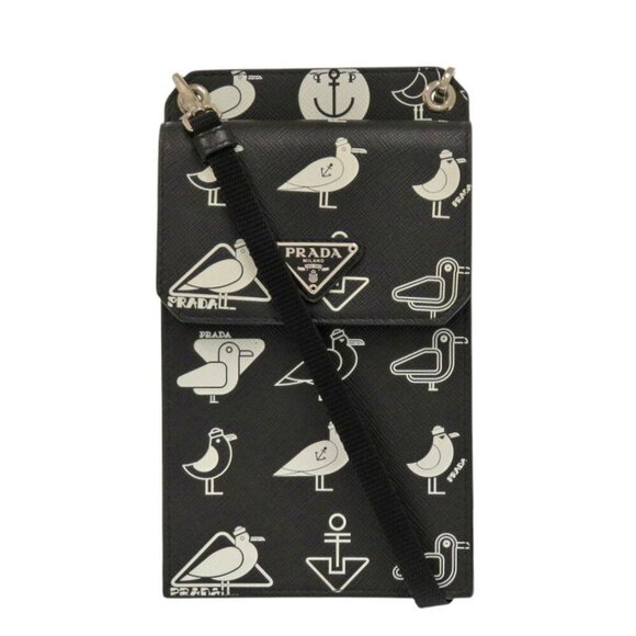 PRADA Smartphone Shoulder Bag Marine Pattern Seagull Design Black - Picture 2 of 8